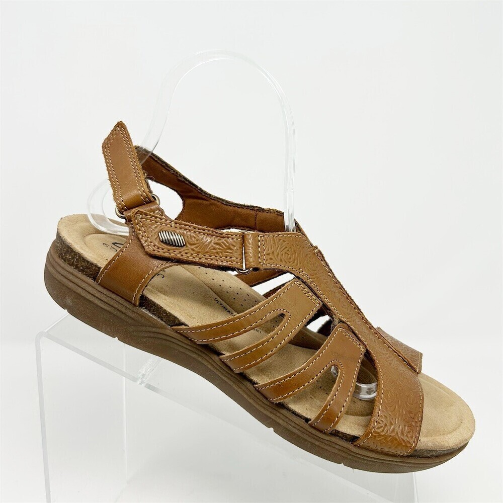 Clarks April Belle Womens Slingback Wedge Sandals Brown Strappy Comfort Size 10
